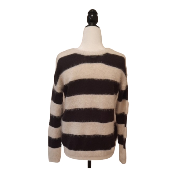 Billabong Womens Sweater Fuzzy White & Navy Stripes - Picture 4 of 7
